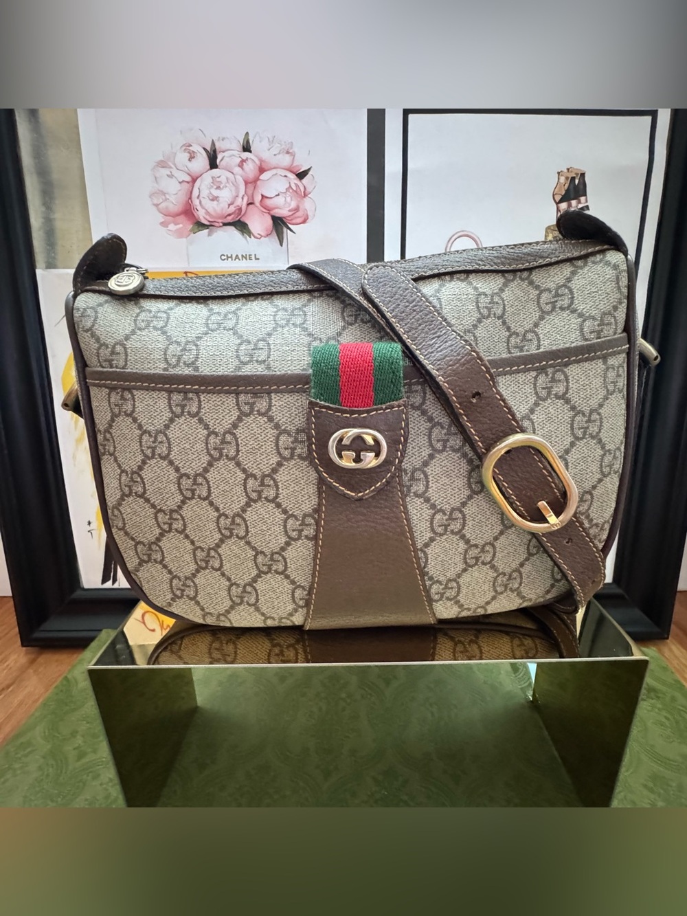 Vintage Gucci GG Web Canvas Camera Bag with crossbody strap